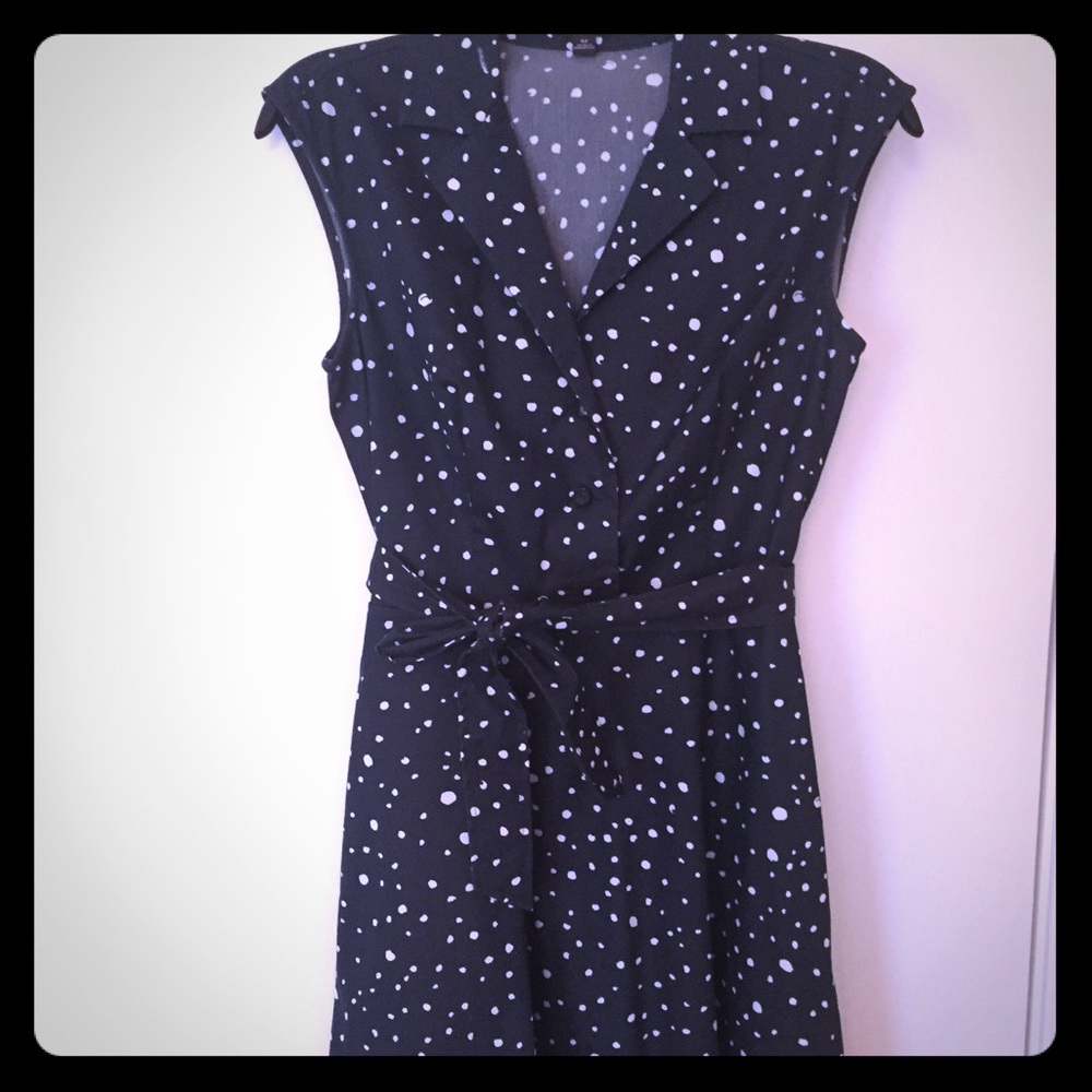 Ann Taylor Navy Blue Polka Dot Dress